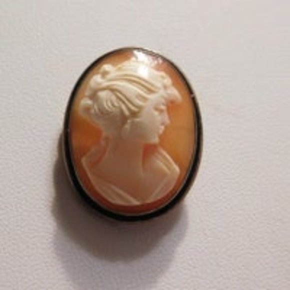 Antique Carved Shell Cameo Brooch Pin Pendant 800 Silver - Picture 1 of 8
